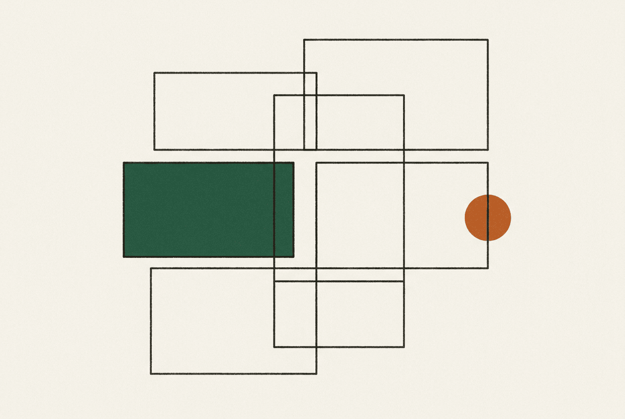 Minimal illustration of overlapping rectangular frames arranged on a grid